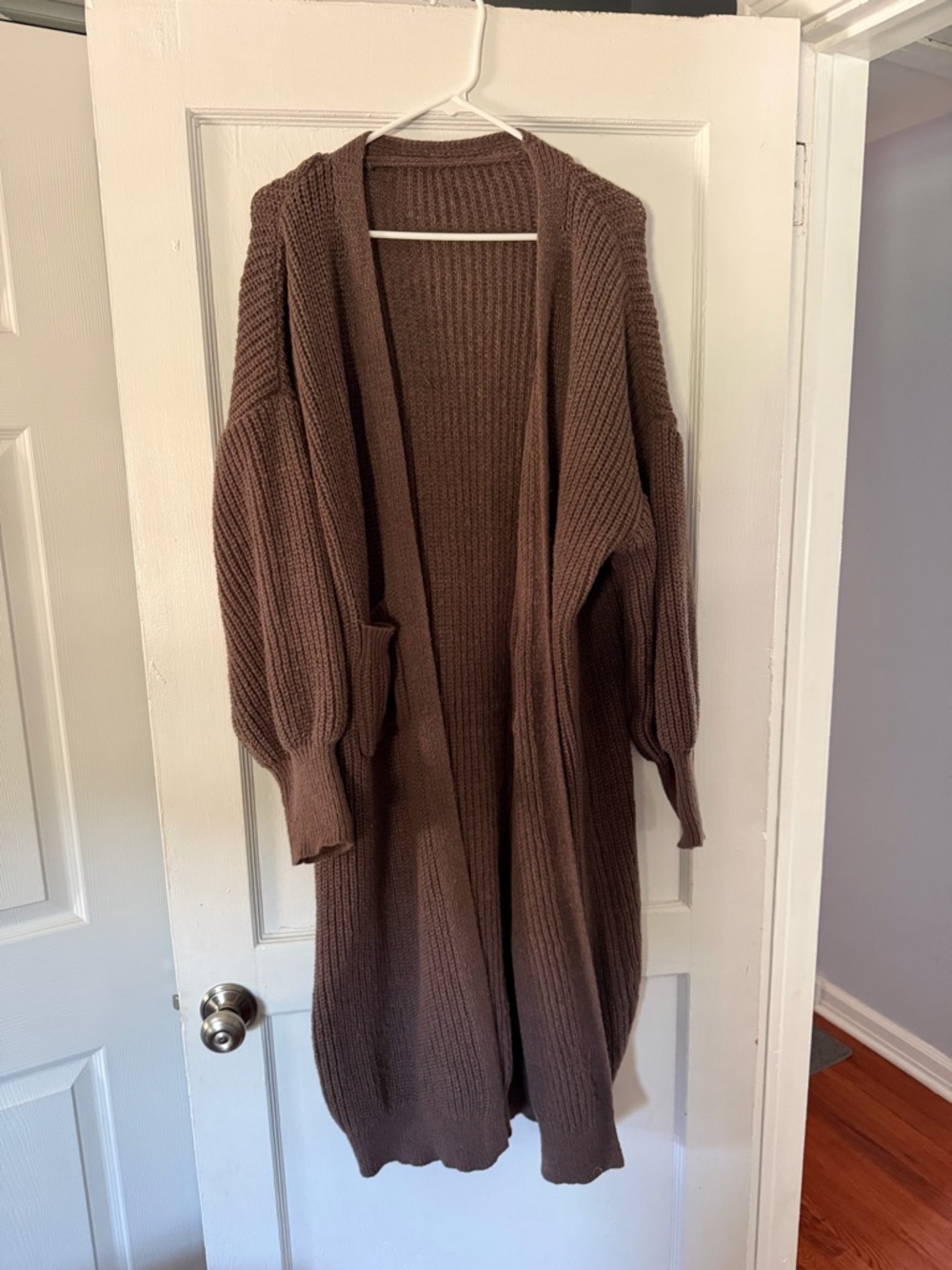 Long Open-Front Women's Cardigan Sweater in Brown